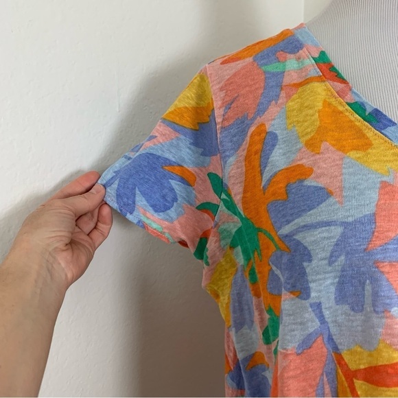 Joie 100% Linen Top Women’s 1X Colorful V Neck Short Sleeve Lightweight Coastal - Picture 11 of 16